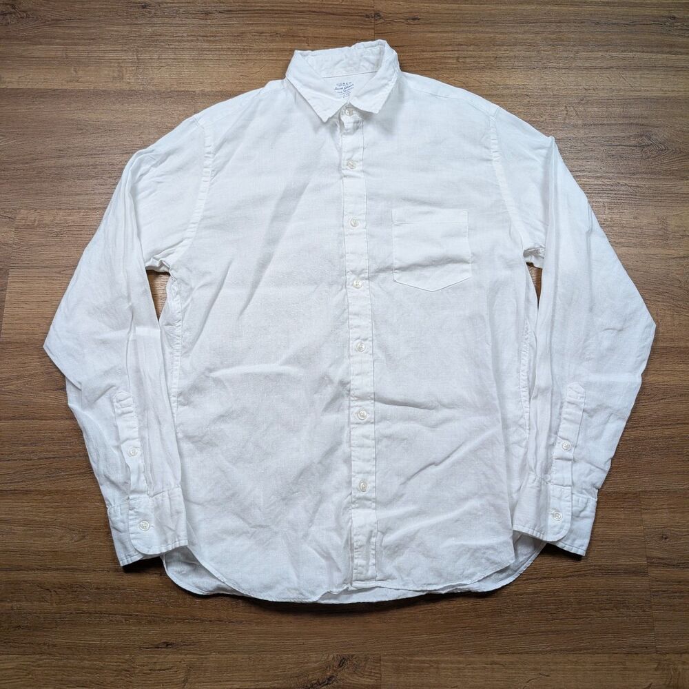 J. Crew Baird McNutt Irish Linen Long Sleeve Button Up Shirt Men's Medium White